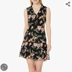 Sam Edelman Sleeveless Black Embroidery Mesh floral Whimsical Garden mini Dress
